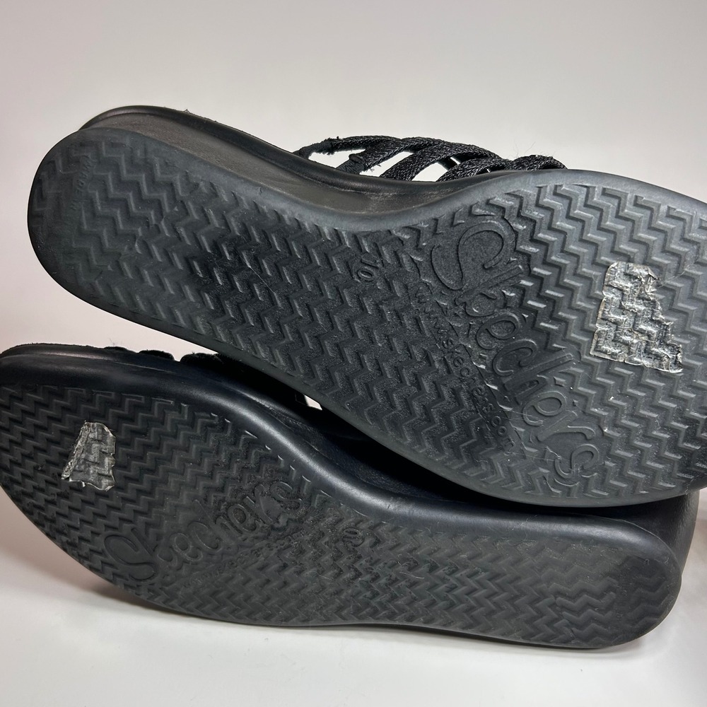 Skechers Rumblers Hotshot Wedge Sandals Womens 10 Black Rhinestone Comfort Bling - Picture 10 of 11
